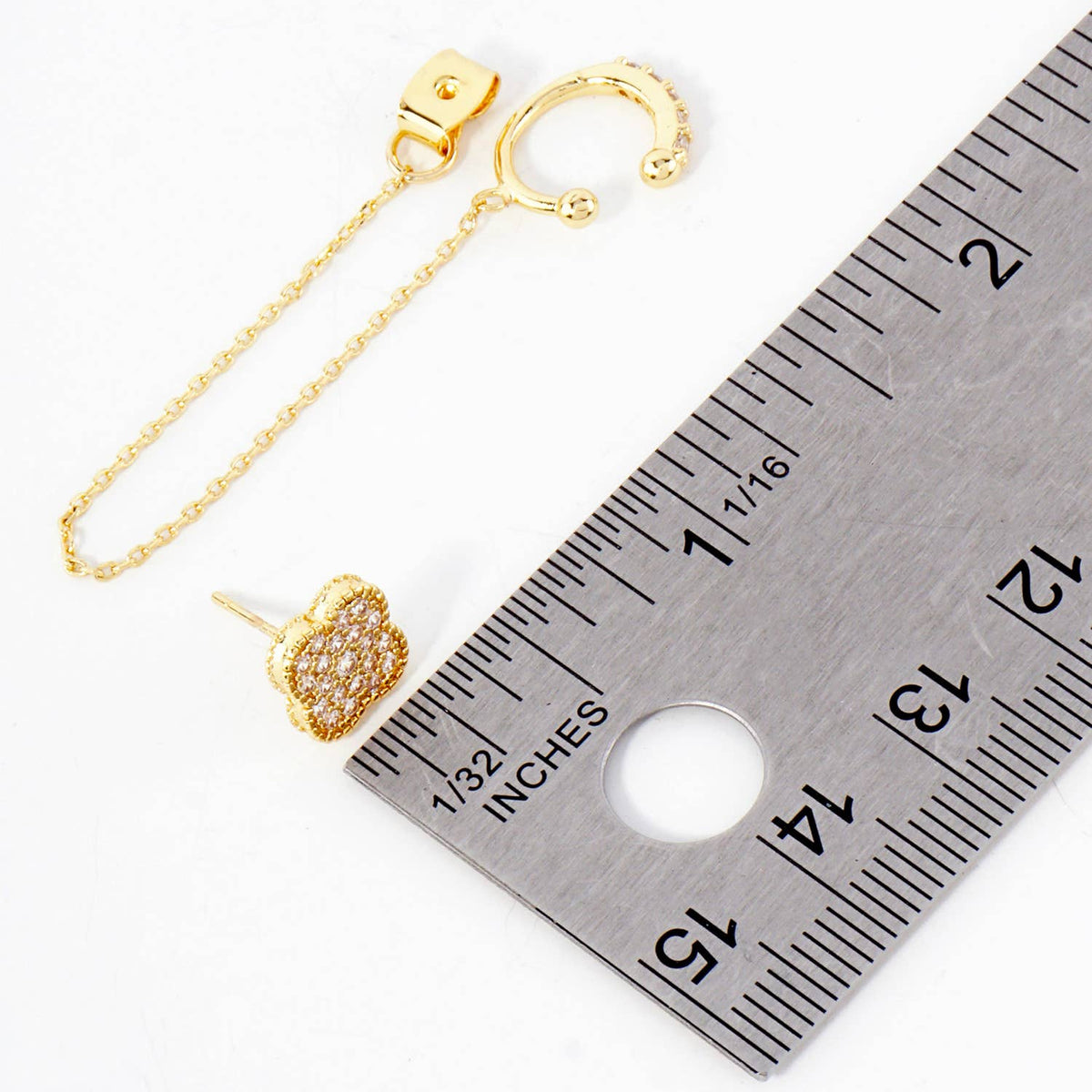 Quatrefoil Stud and Ear Cuff Drape Chain Earring Set