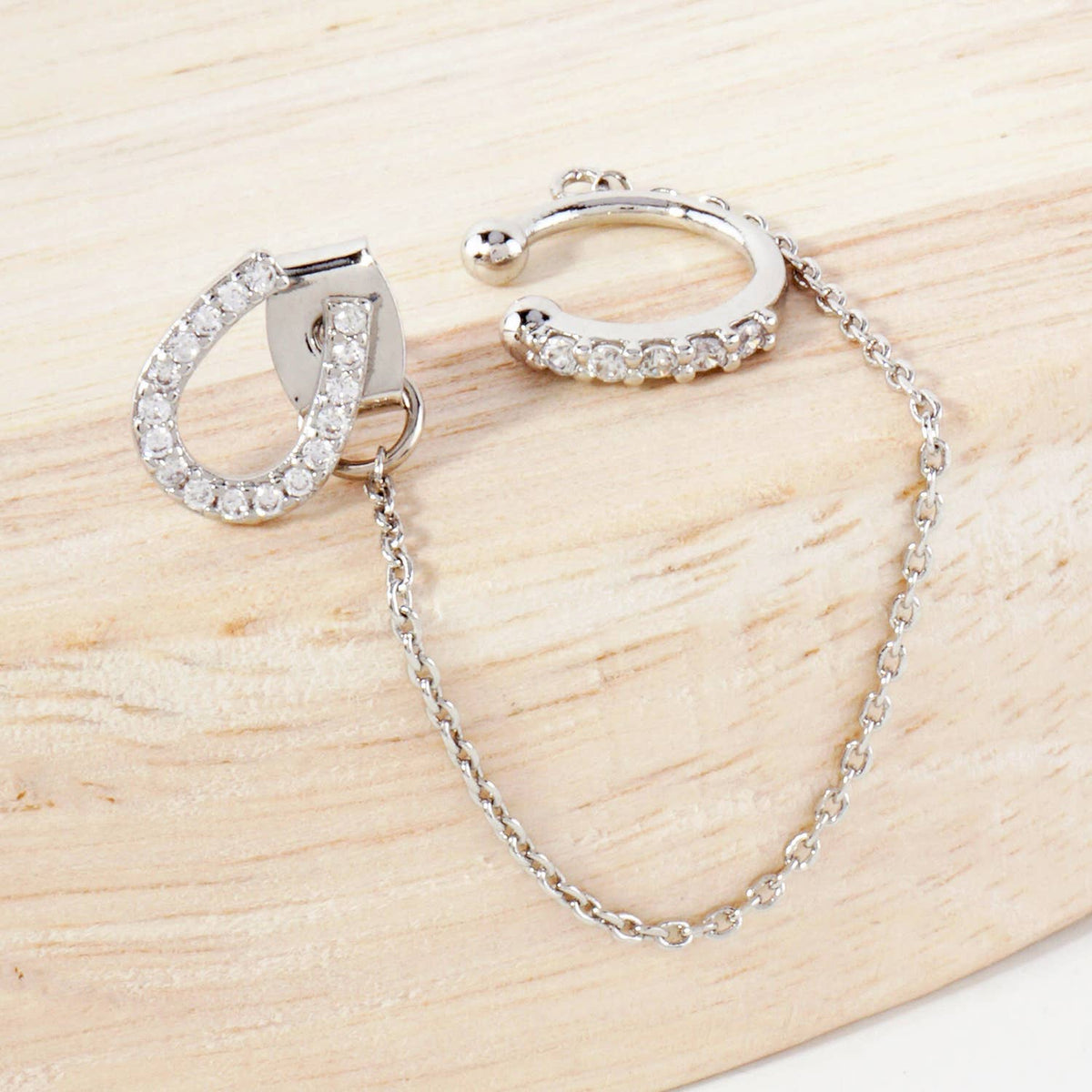 Horseshoe Stud and Ear Cuff Drape Chain Earring Set