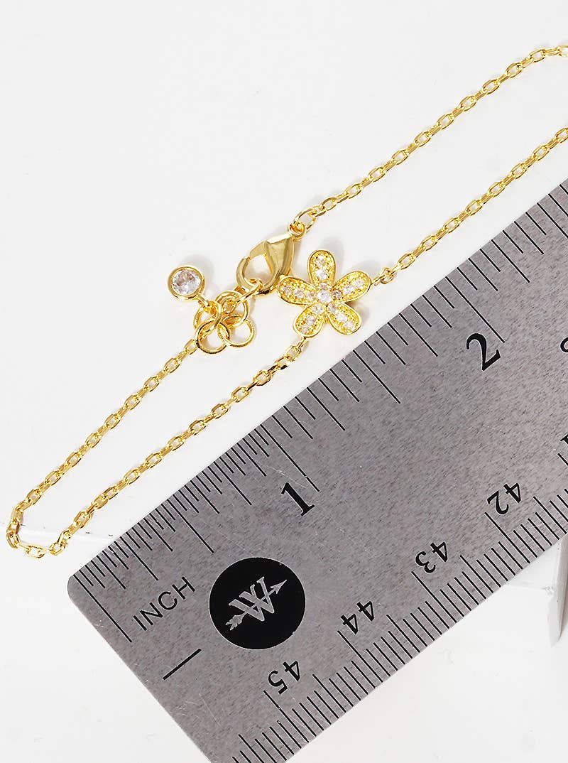 Dainty Pavé Flower Charm Bracelet