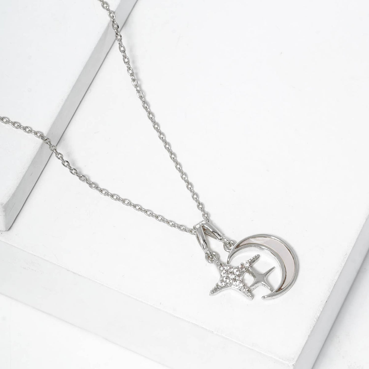 Celestial Moon and Star Charm Pendant Necklace