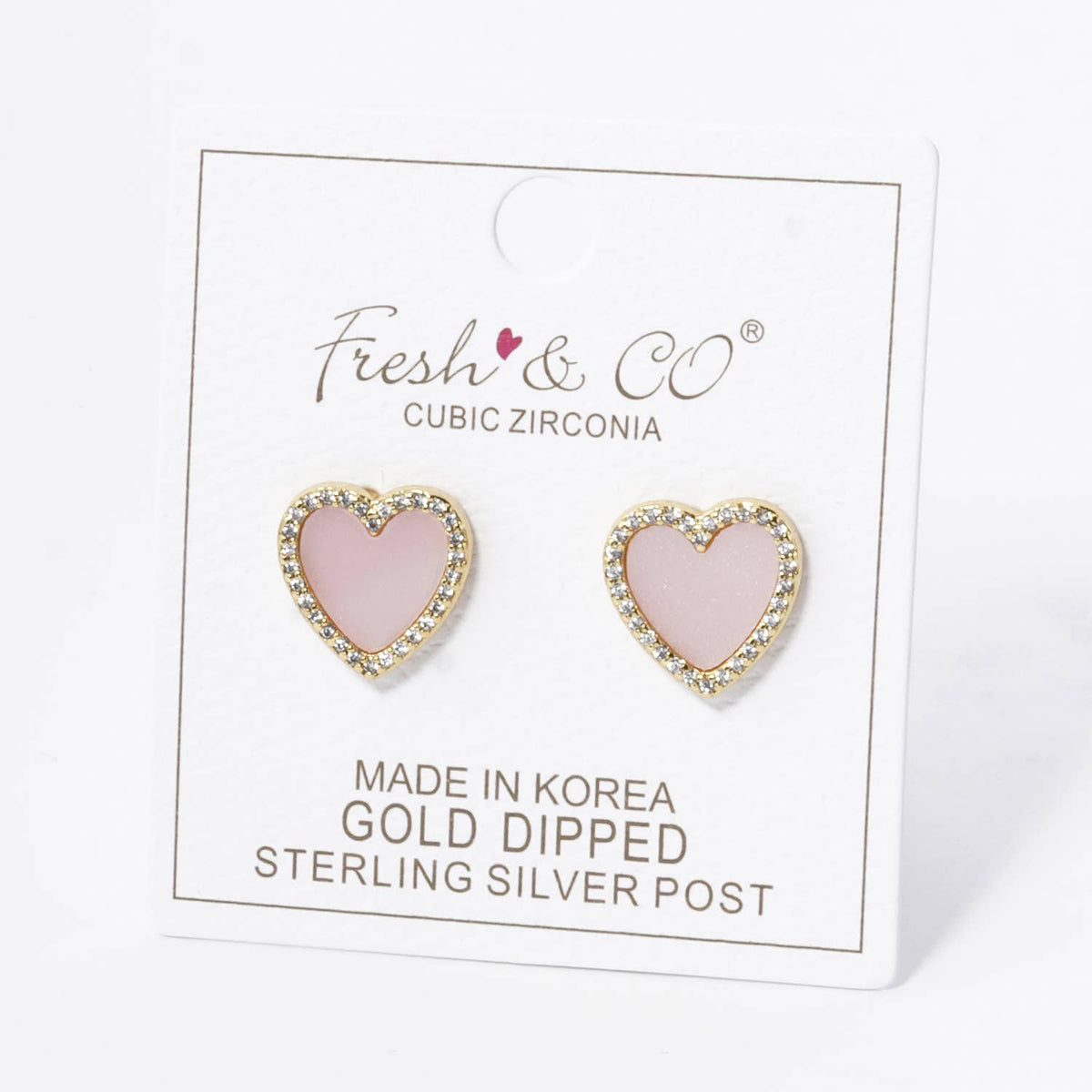 18K Gold Dipped 13mm Pave Set Cubic Zirconia Heart Stud.