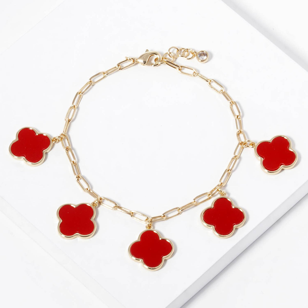 Mother of Pearl Clover Charm Paperclip Link Bracelet