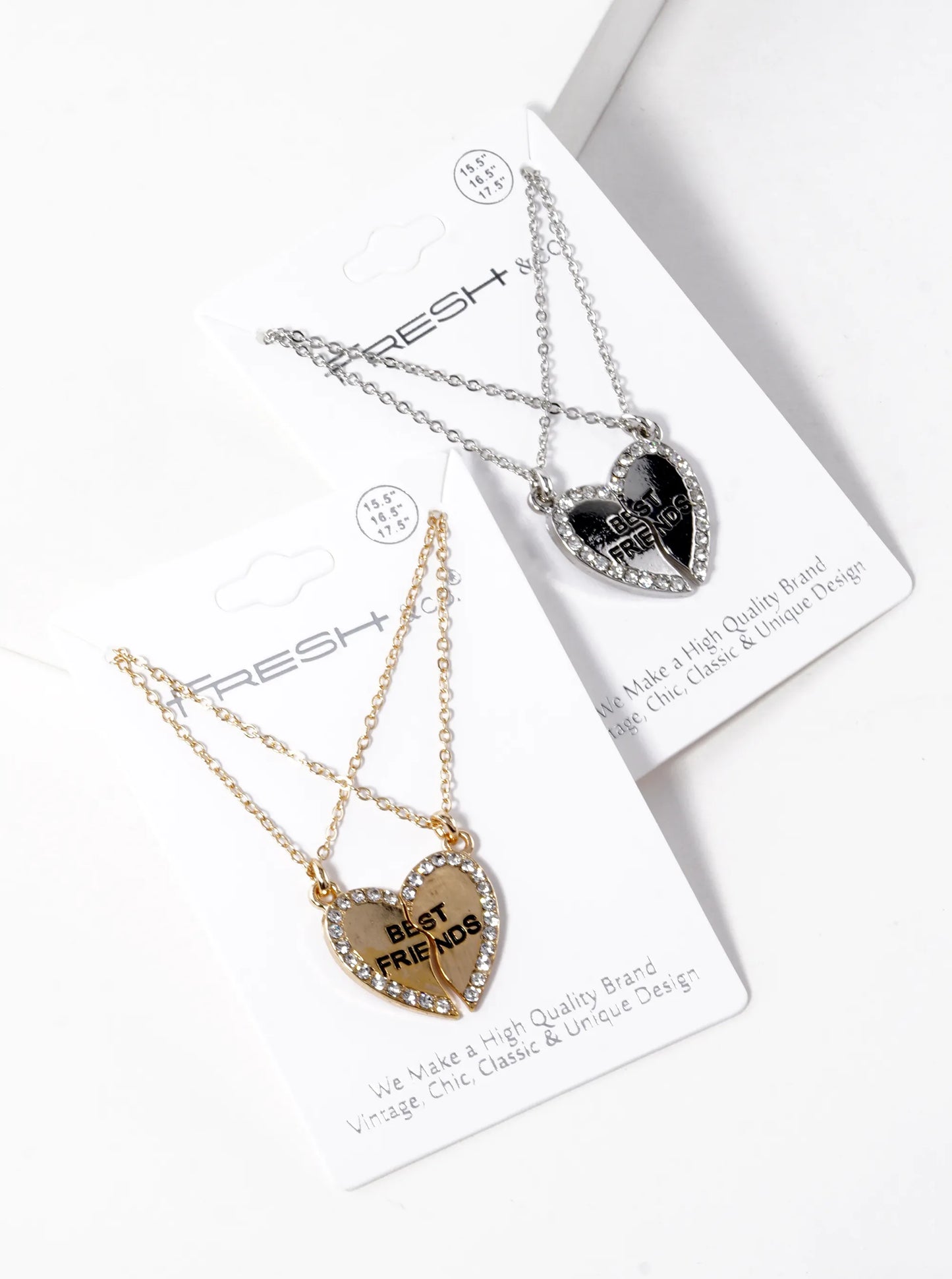 2 Pieces Set Best Friends Engraved 20mm Two Half Heart Pendant Necklaces