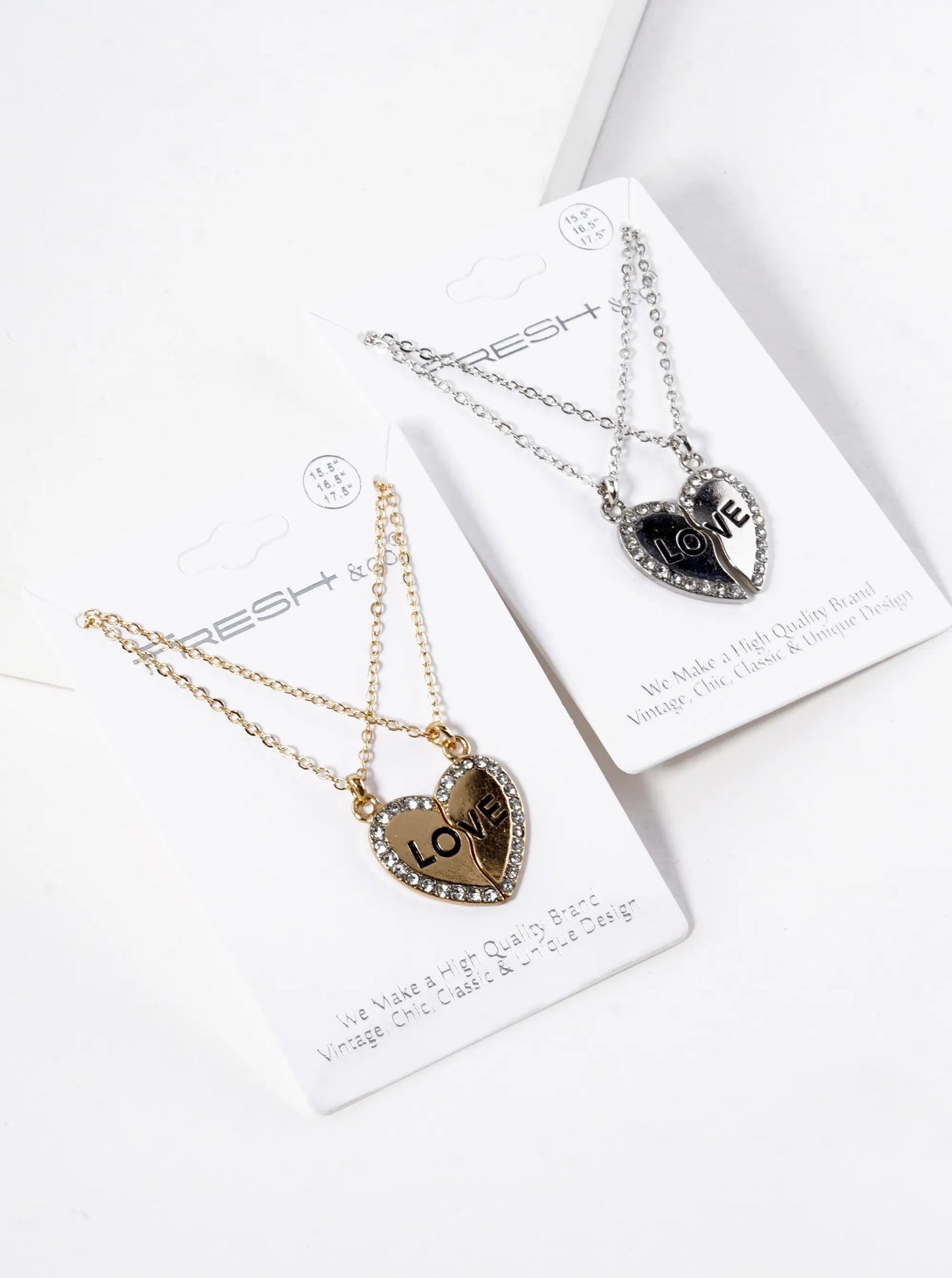 2 Pieces Set Love Engraved 20mm Two Half Heart Pendant Necklaces