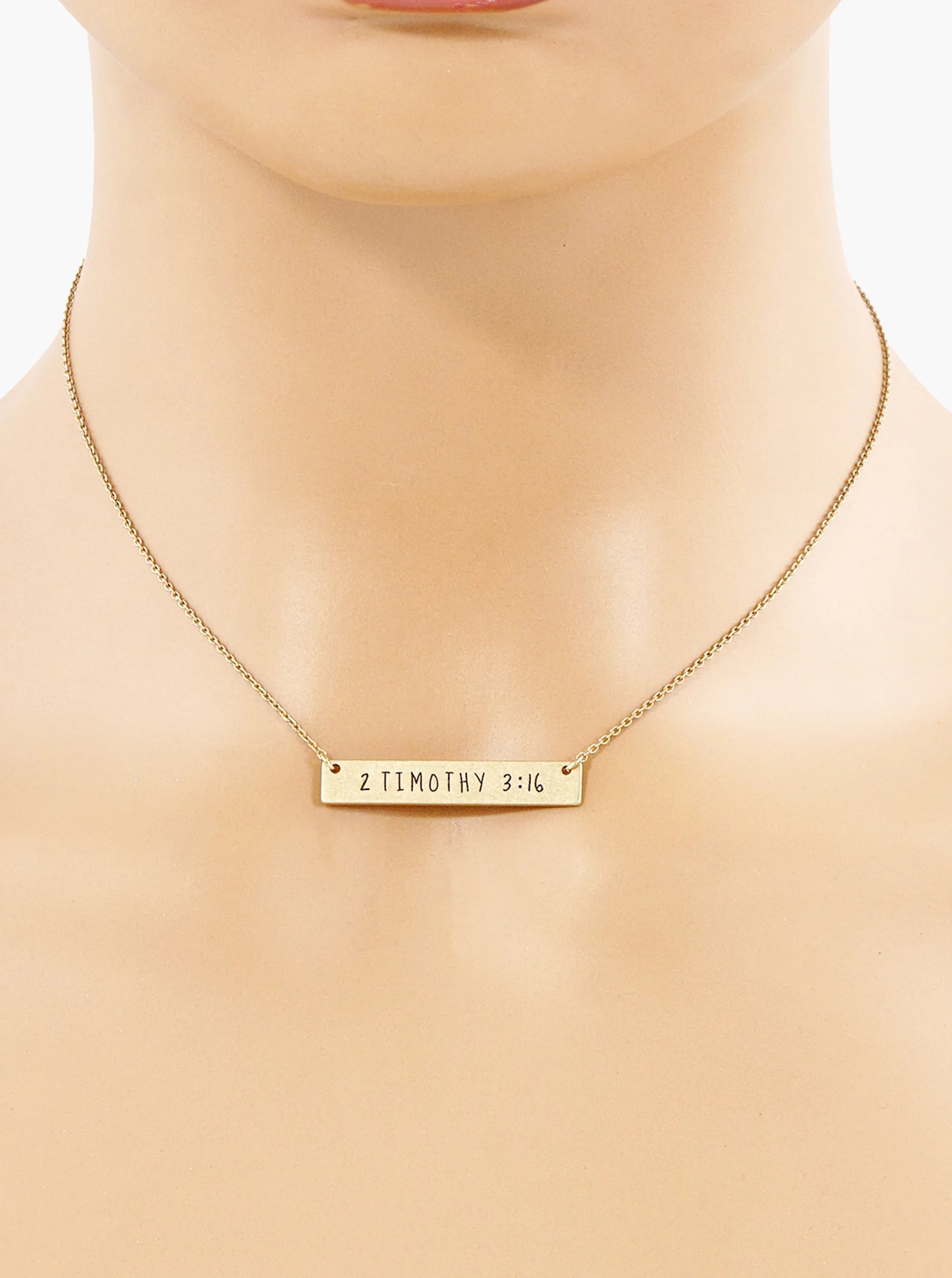 2 Timothy 3 16 Engraved Horizontal Bar Pendant Necklace