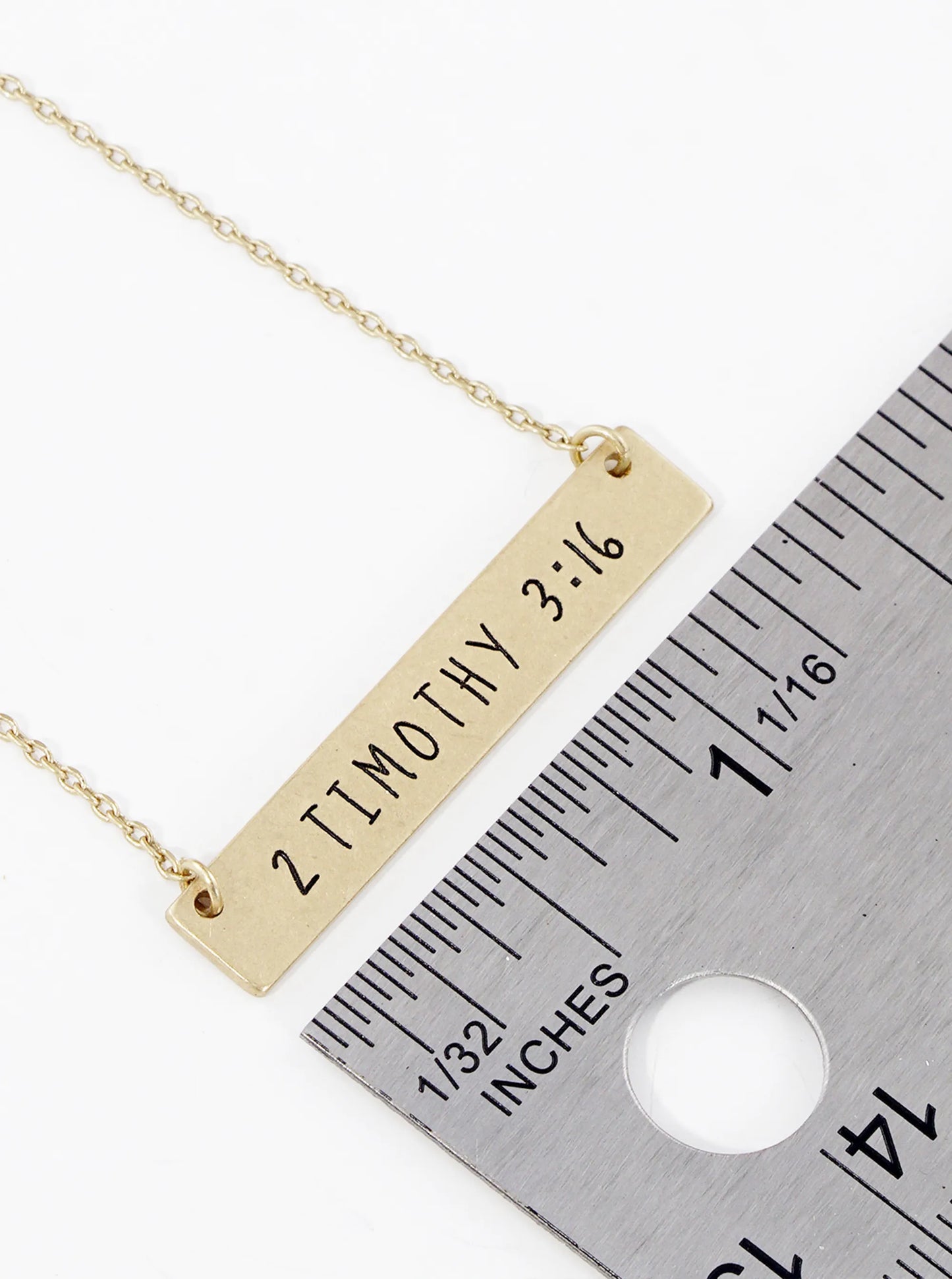 2 Timothy 3 16 Engraved Horizontal Bar Pendant Necklace