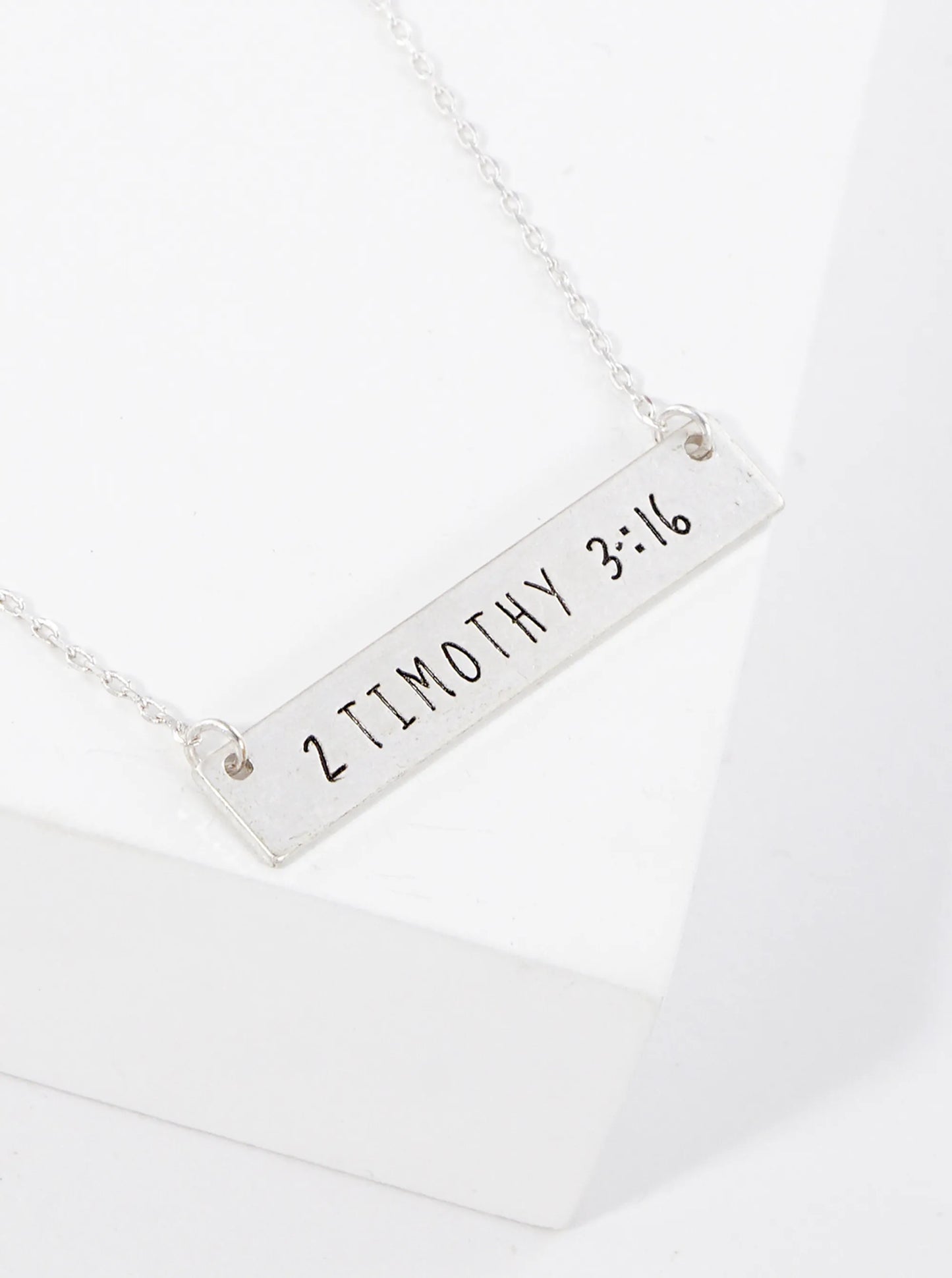 2 Timothy 3 16 Engraved Horizontal Bar Pendant Necklace