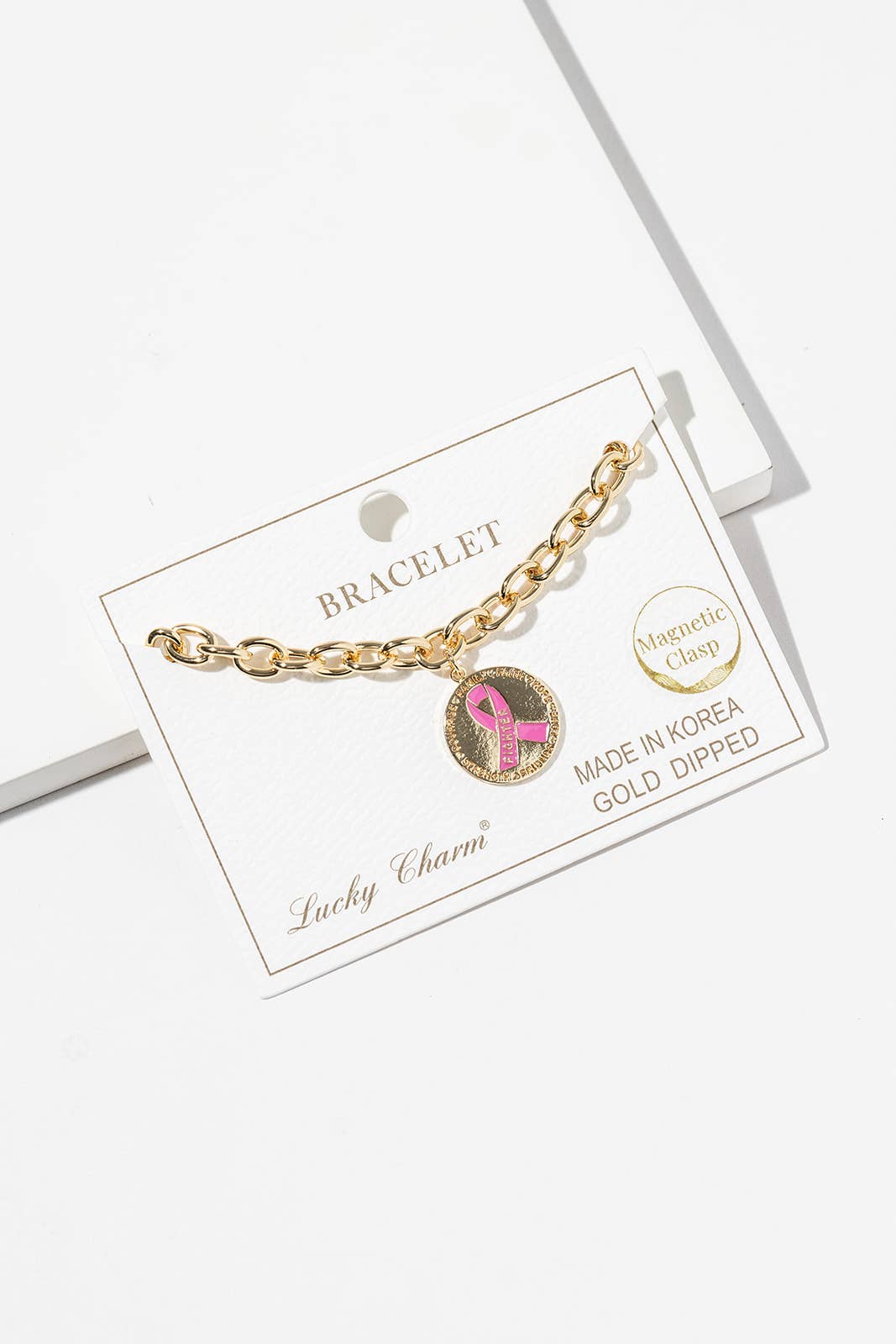 Pink Ribbon "Fighter" Breast Cancer Awareness Magnetic Clasp