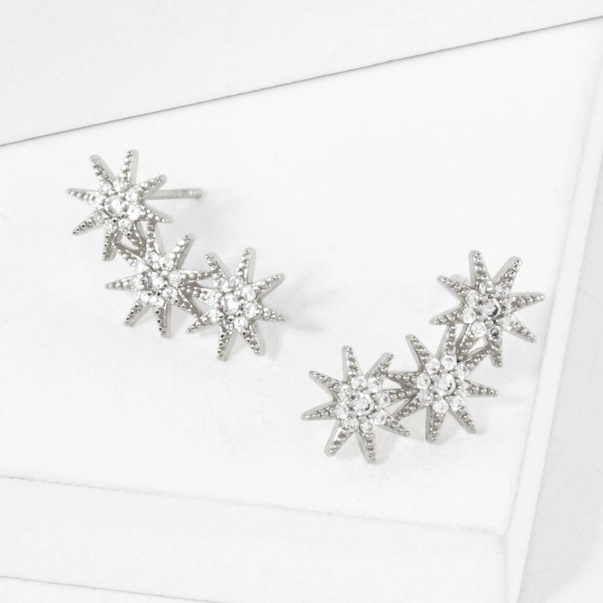 Three CZ Starlight Connected in-a-Curve Stud Earrings