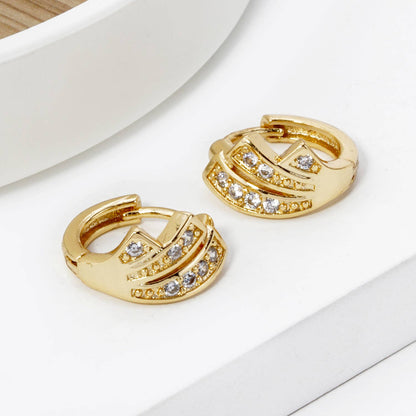 3 LINE CUBIC ZIRCONIA 12MM HUGGIE HOOP EARRINGS