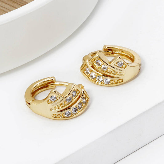 3 LINE CUBIC ZIRCONIA 12MM HUGGIE HOOP EARRINGS