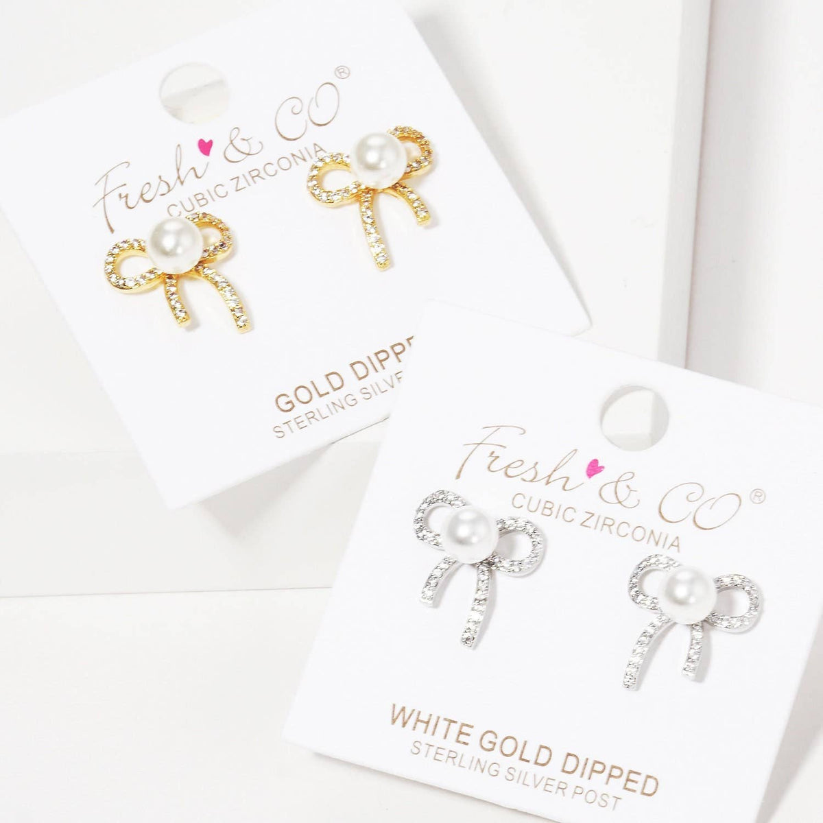 Gold Freshwater Pearl Ribbon Stud Earrings