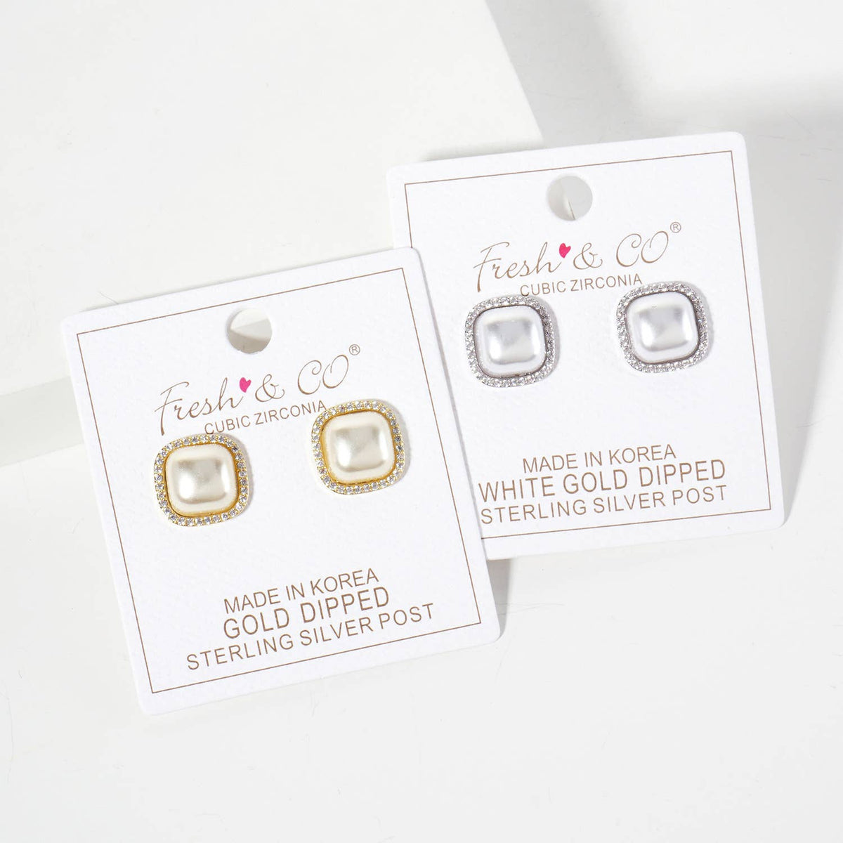 Square-Shaped Pearl with Pave-Set Stud Earrings