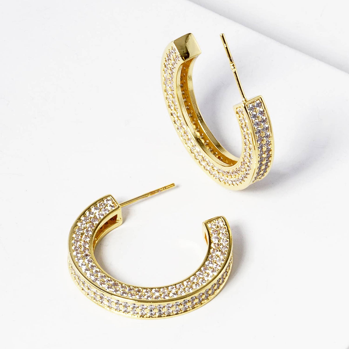 Dainty Pave Cubic Zirconia Chunky Hoop Earrings