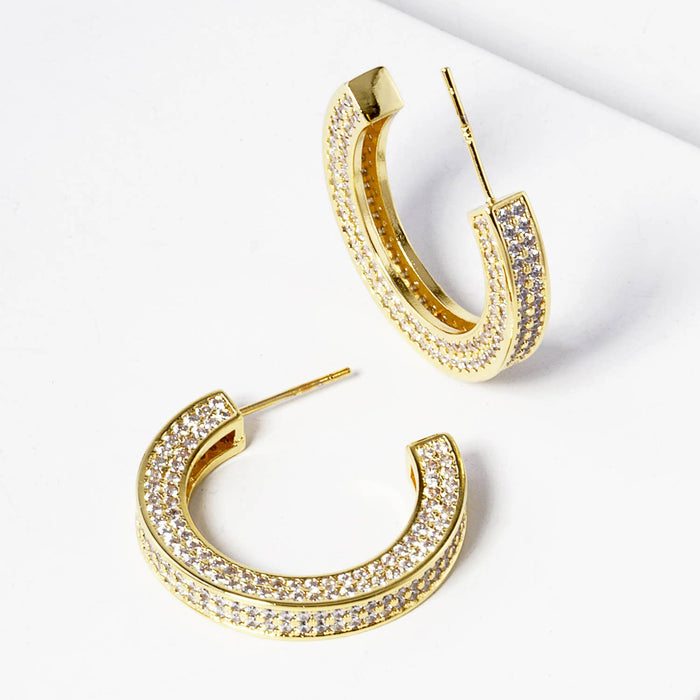 Dainty Pave Cubic Zirconia Chunky Hoop Earrings