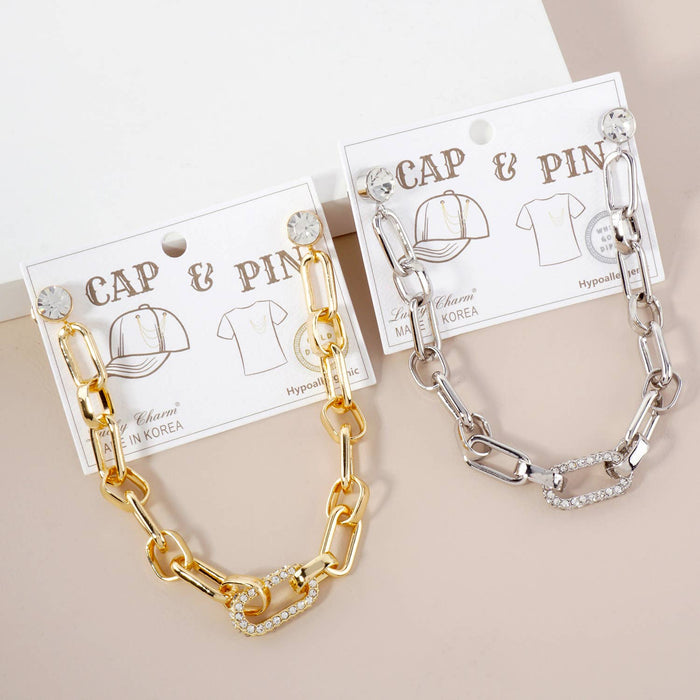Chunky Link Hat & Collar Pin Chain with Crystal Accents