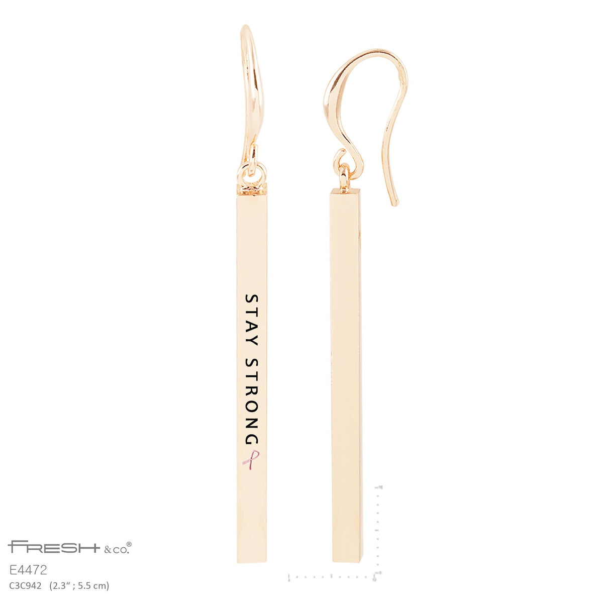 "Stay Strong" Engraved Bar Dangle Earrings