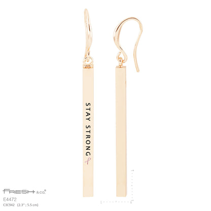 "Stay Strong" Engraved Bar Dangle Earrings