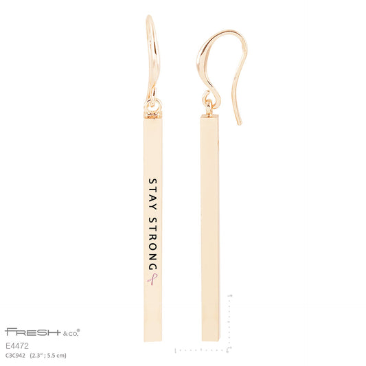 "Stay Strong" Engraved Bar Dangle Earrings