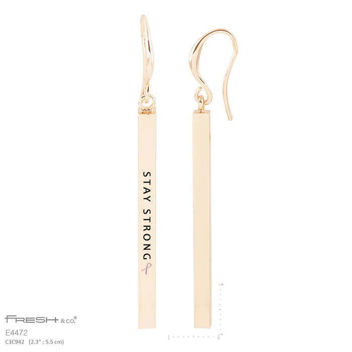 "Stay Strong" Engraved Bar Dangle Earrings