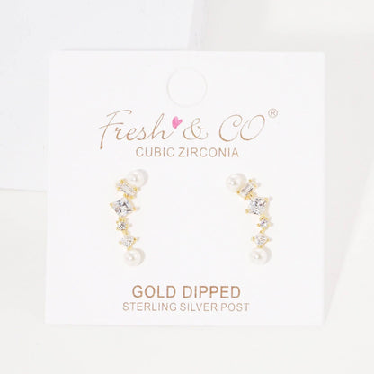 Gold Plated Freshwater Pearl Ear Climber Earrings