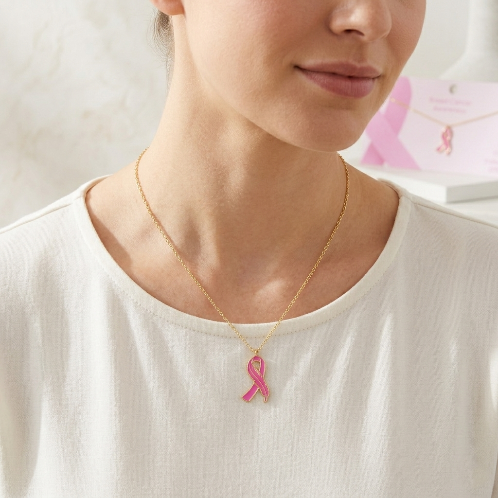 Breast Cancer Awareness Pink Ribbon Necklace