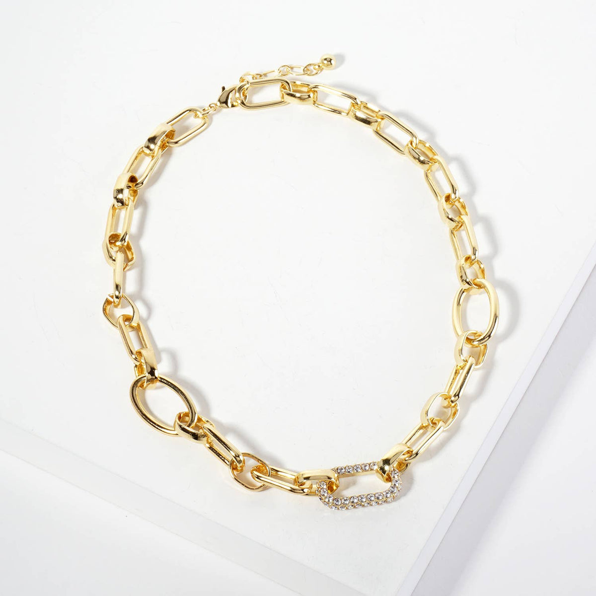 CZ Stone Encrusted Link Accents Chain Necklace