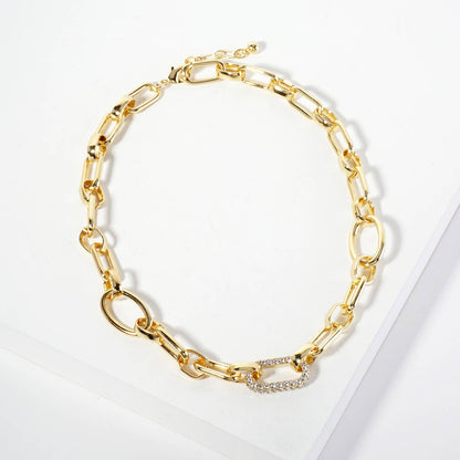 CZ Stone Encrusted Link Accents Chain Necklace