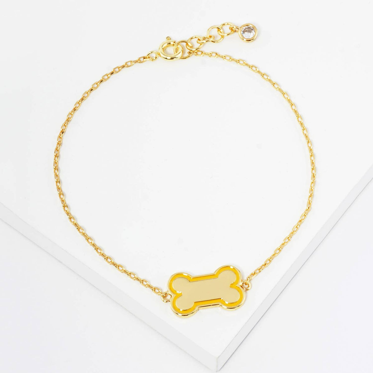 Gold Dipped Enamel Dog Bone Charm Bracelet