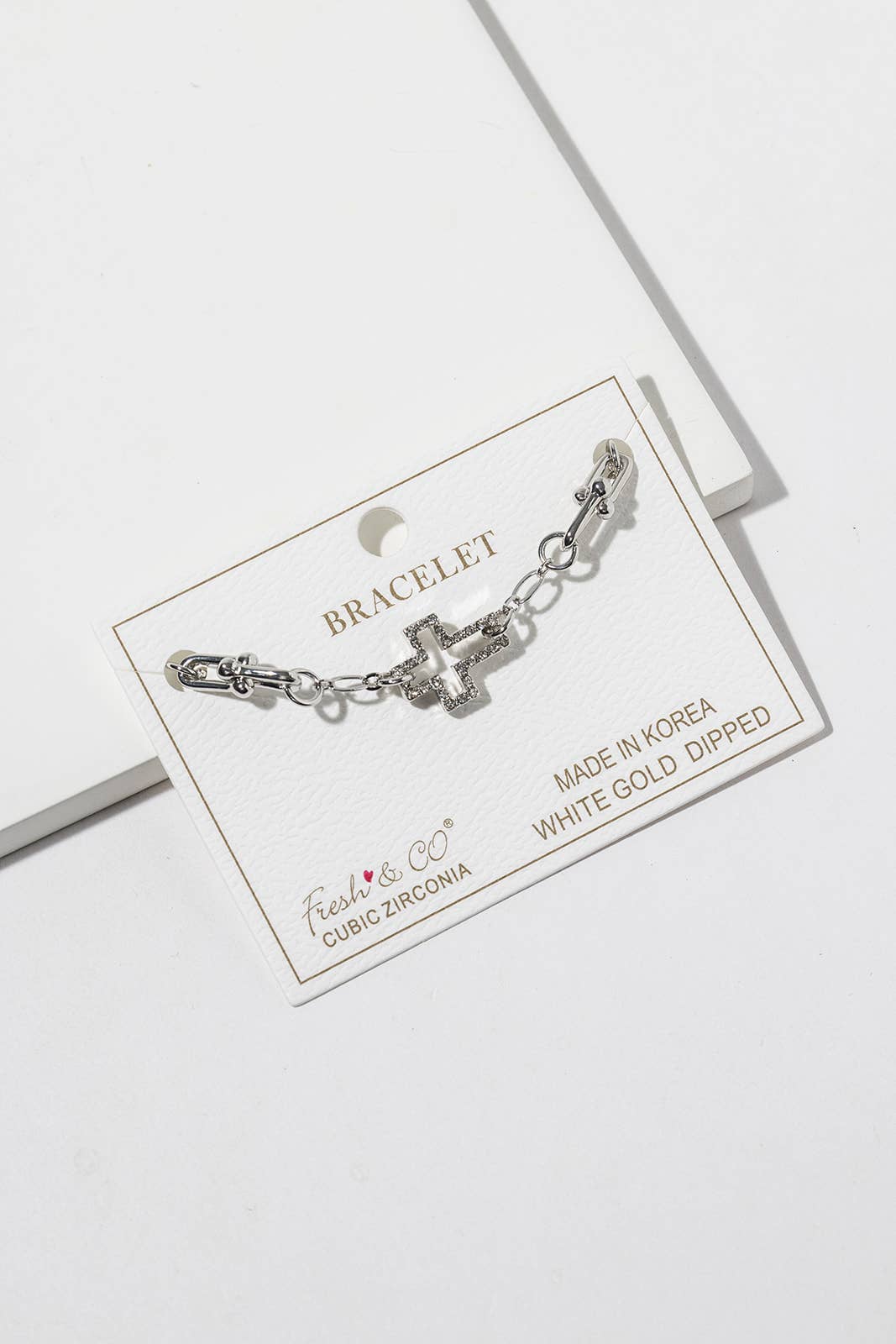 Cubic Zirconia Cross Charm Link Chain Bracelet