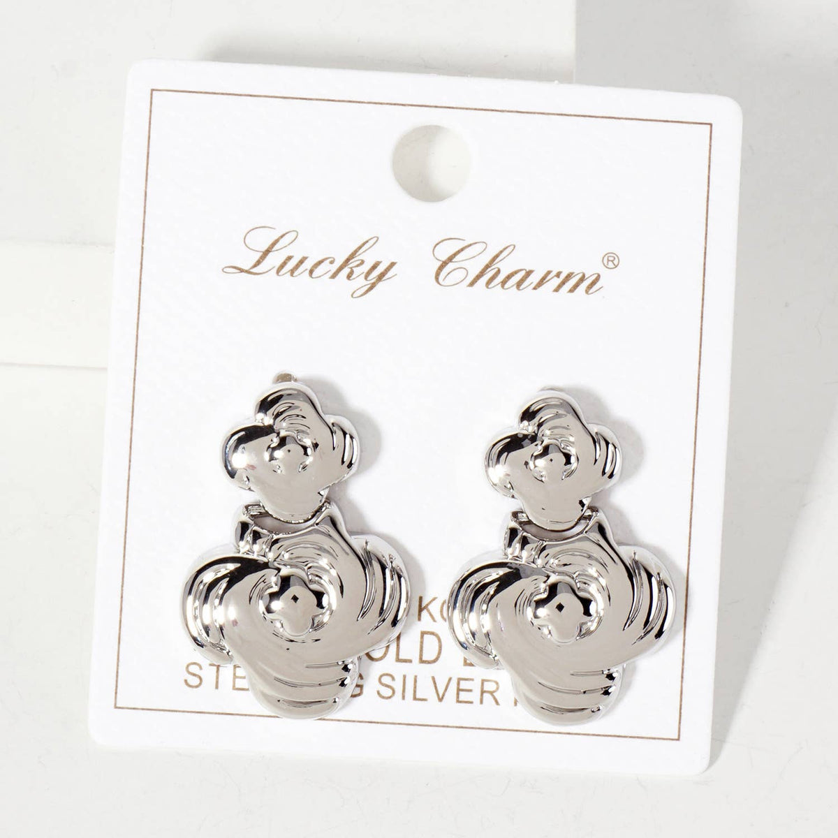 Polished Brass Textured Double Quatrefoil Dangle Earrings