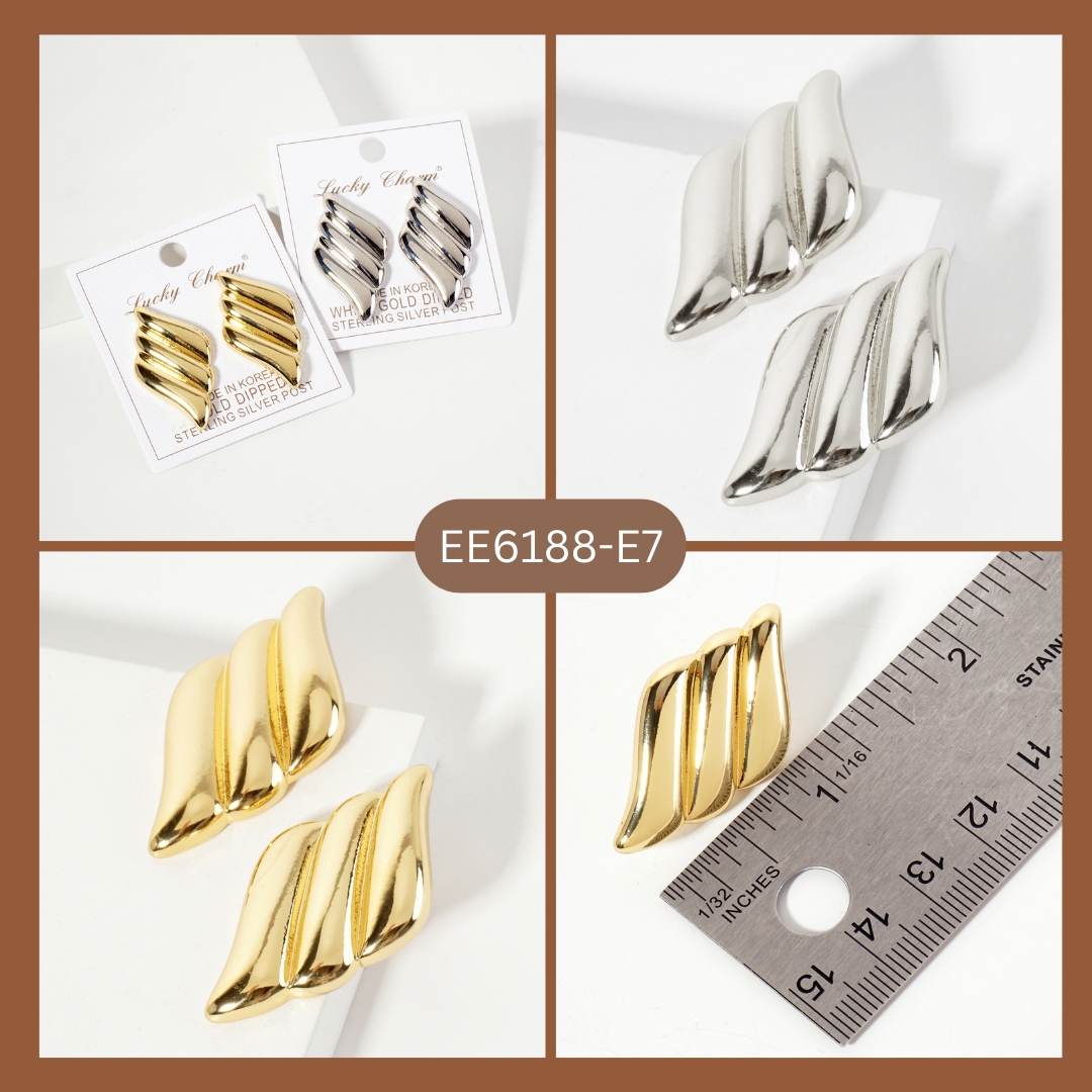 Polished Brass Sculpted Wavy Rhombus Post Earrings