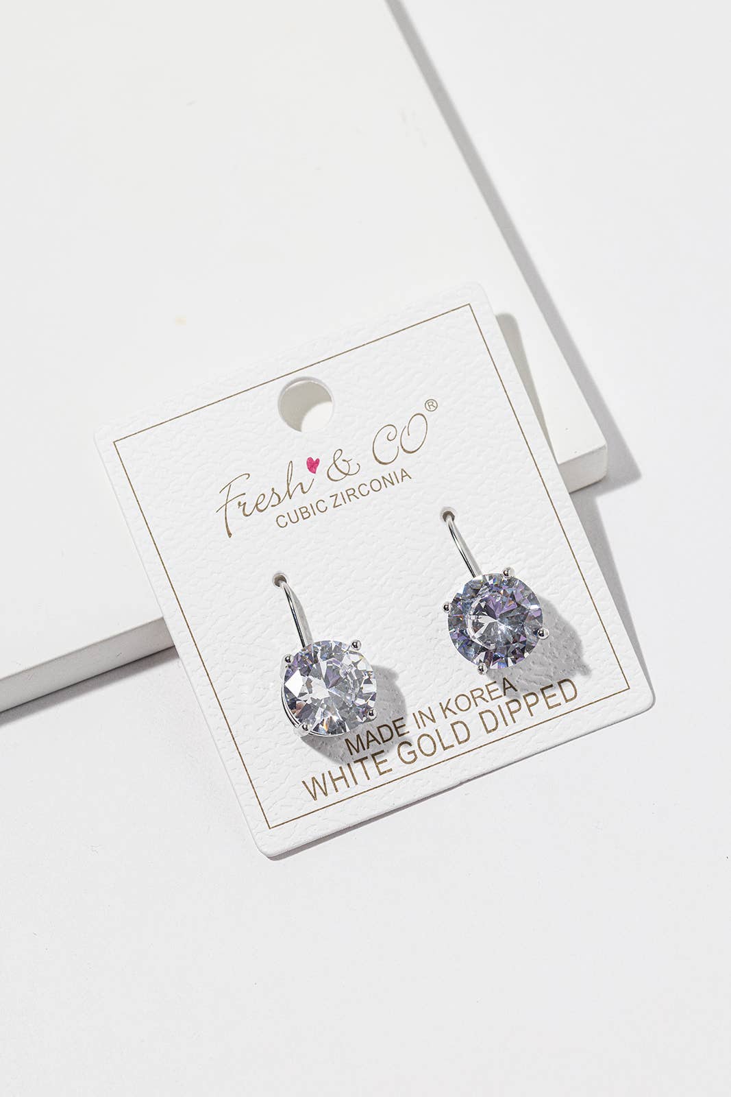 Round Cubic Zirconia Drop Earrings – Solitaire CZ on Lever