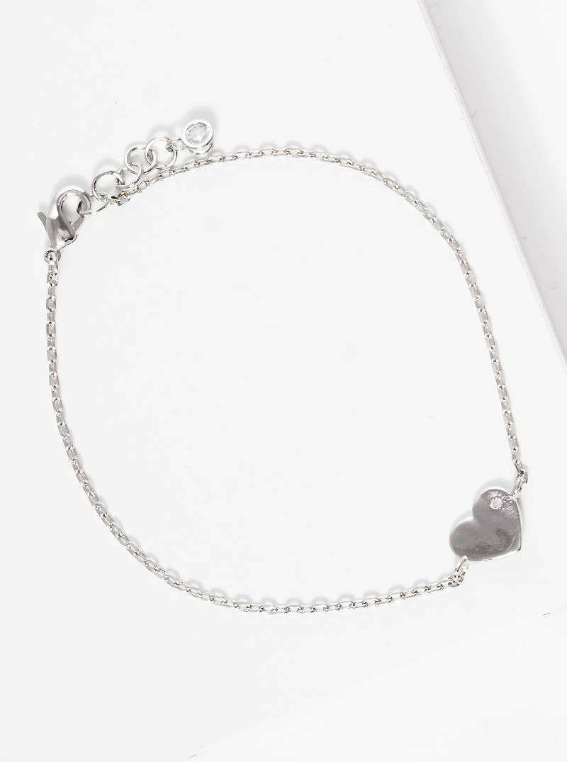 Dainty Cubic Zirconia Heart Charm Bracelet