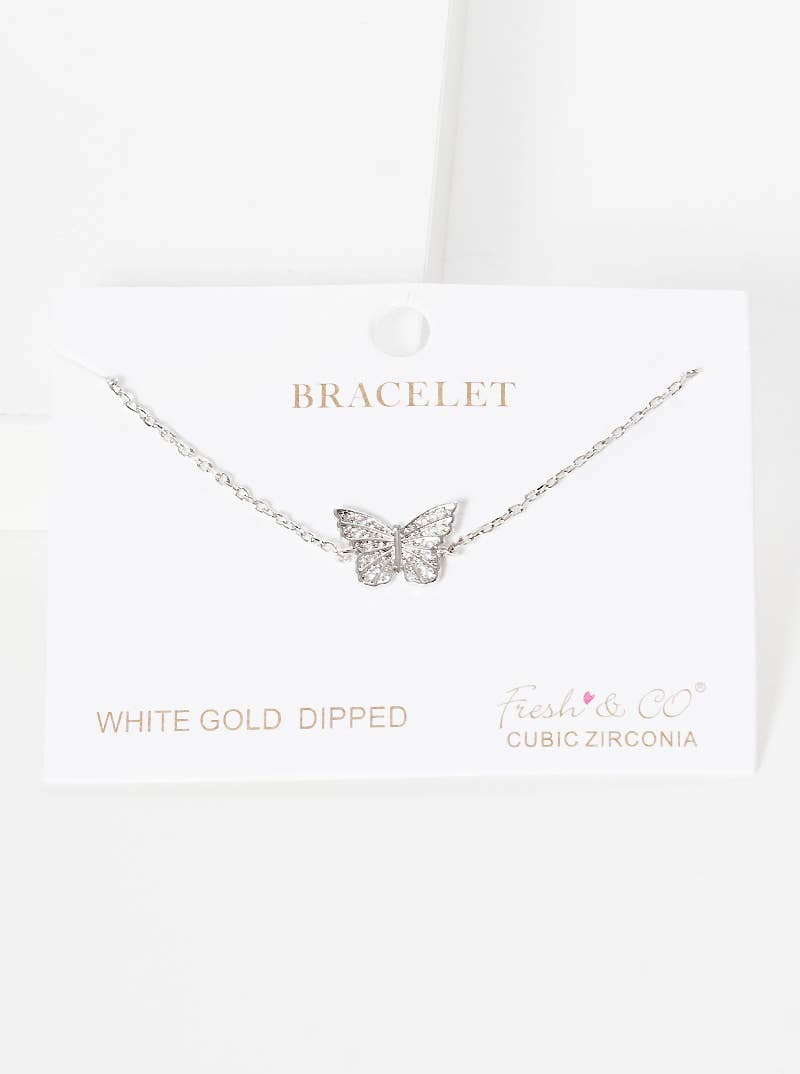 Minimalist Pavé Butterfly Charm Bracelet