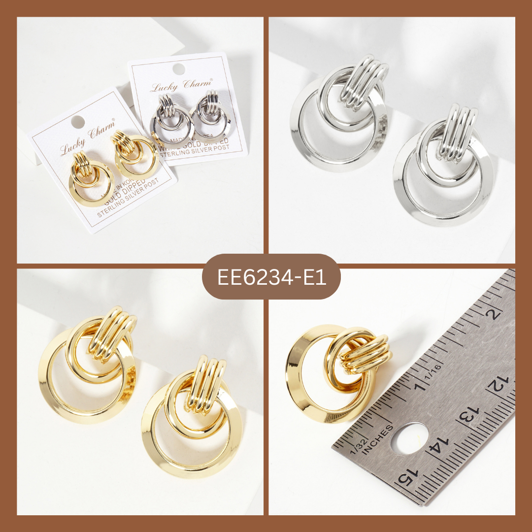 Polished Brass Interlocking Circle Doorknocker Earrings
