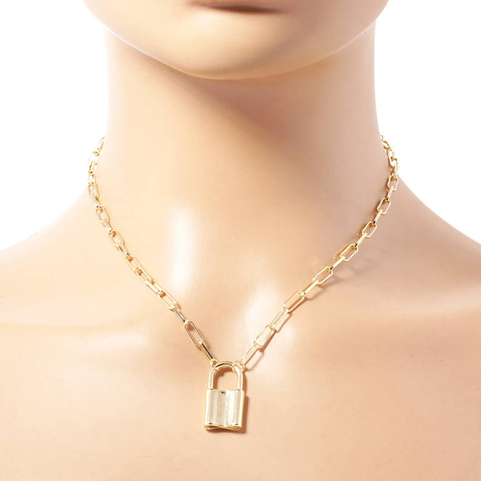 Gold Dipped Lock Pendant Necklace