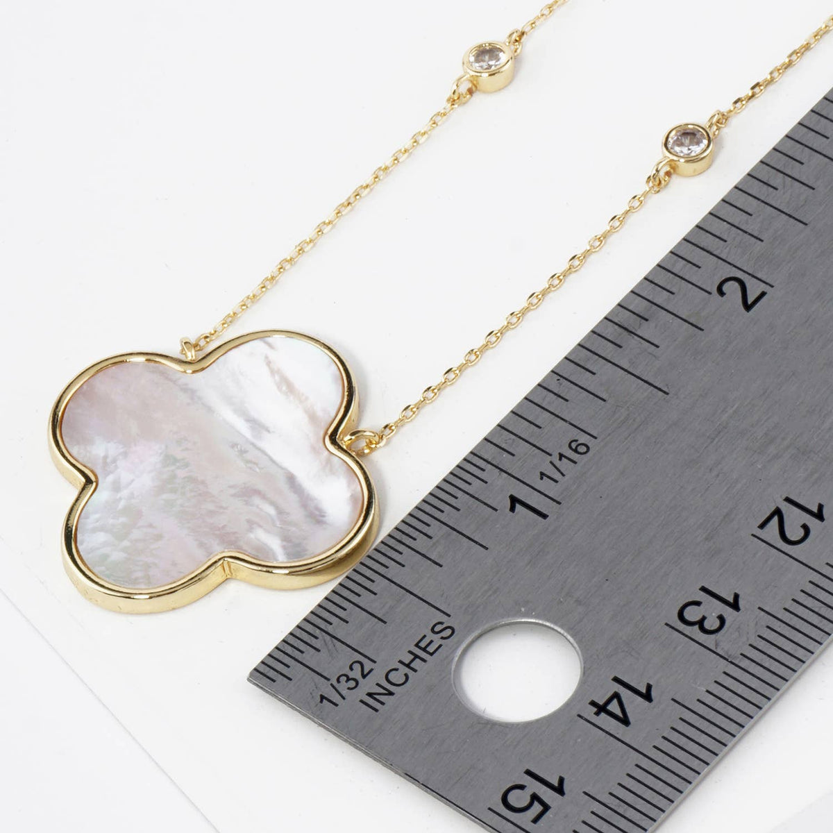 Quatrefoil Pendant CZ Stone Chain Necklace / 18K Gold Dipped