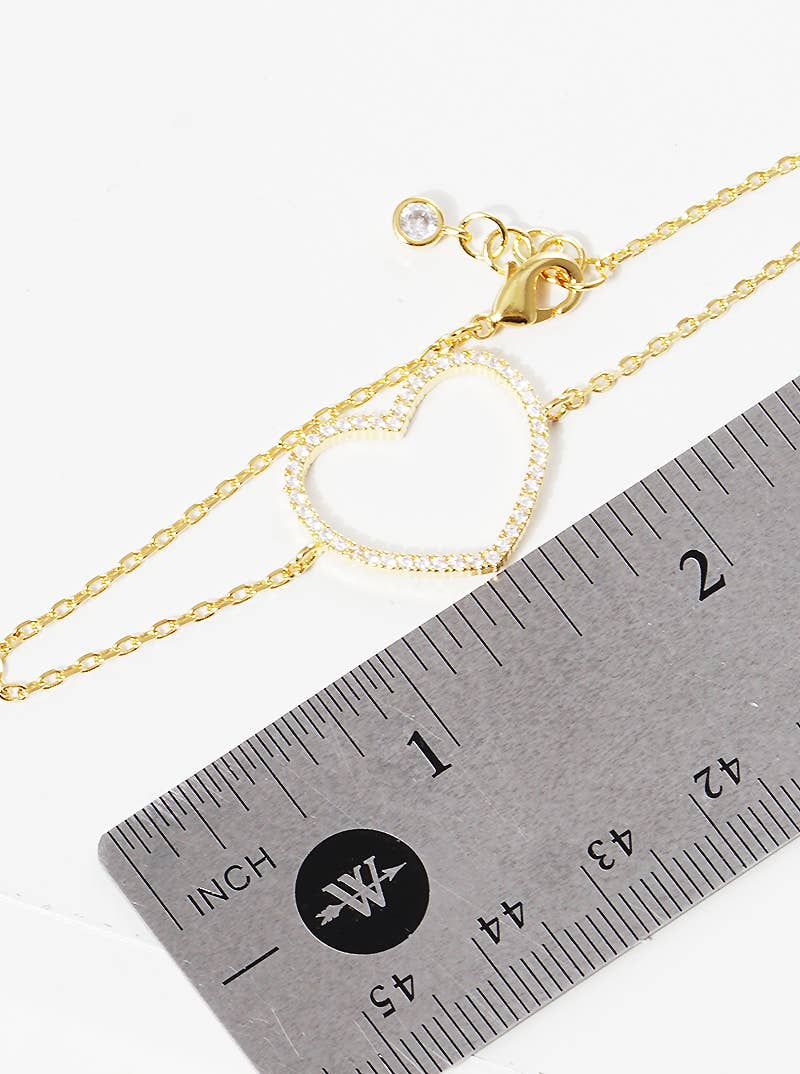 Minimalist Pavé Open-Heart Charm Bracelet