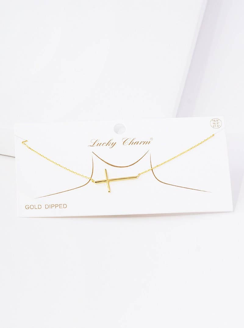 Gold Plated Sideway Christian Cross Necklace