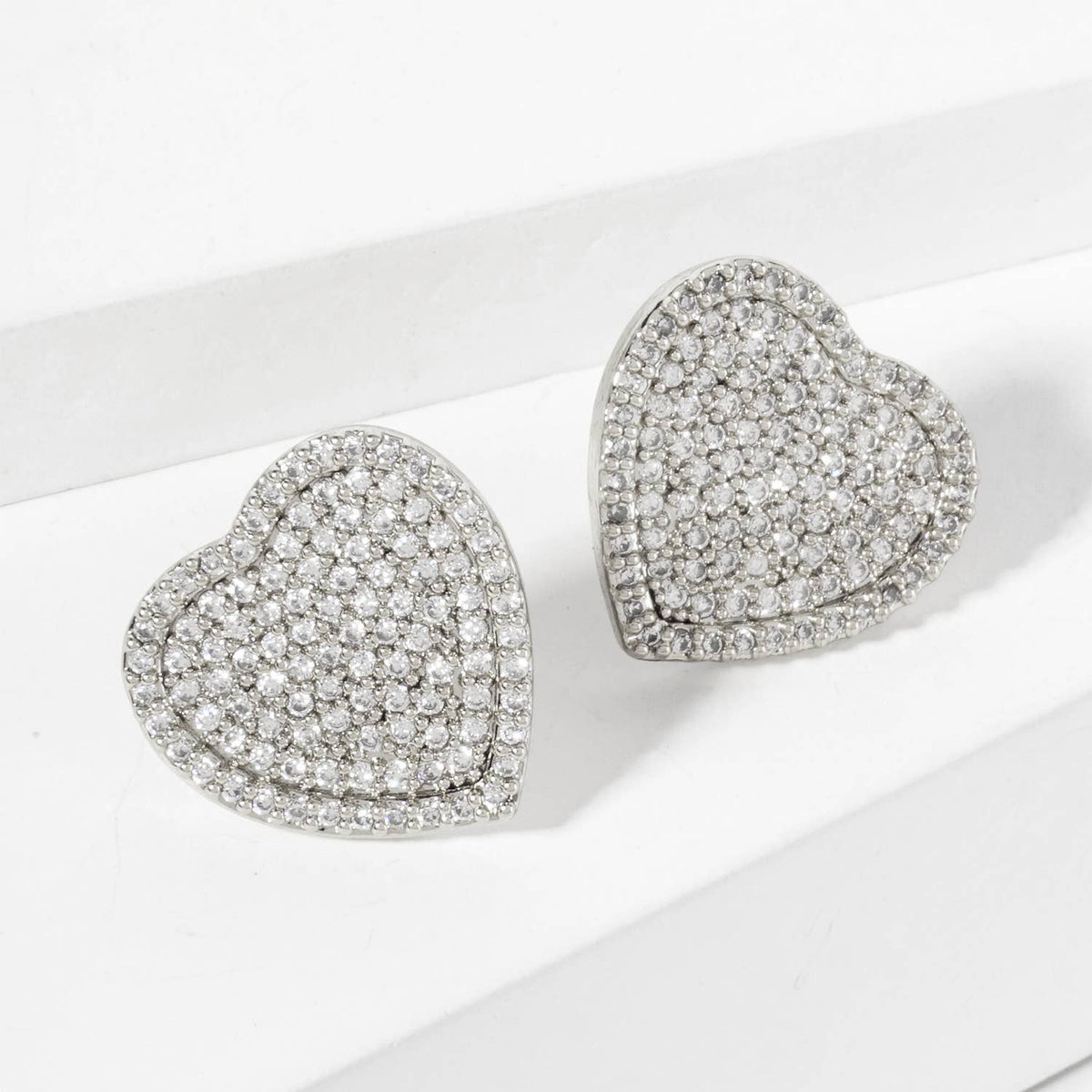 Pave-Set 15mm Heart-Shaped 18K-Gold-Dipped Stud Earrings