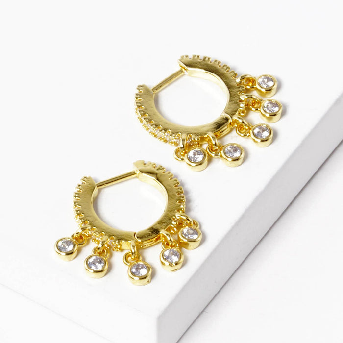 Dainty CZ Dangle Huggie Hoop Earrings