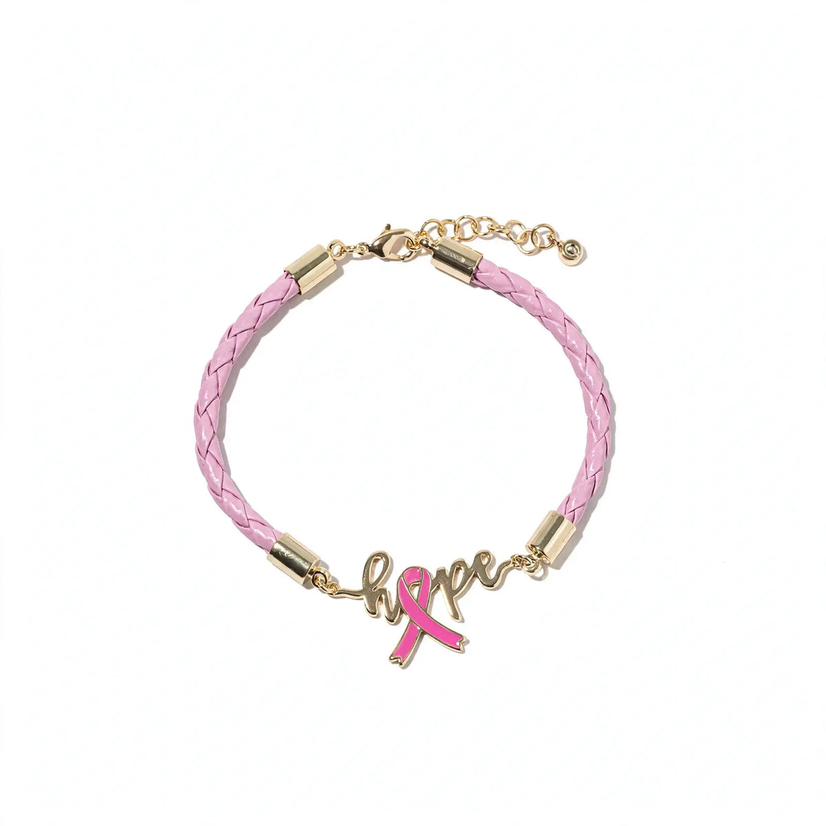 Hope Pink Ribbon Bracelet – Gold-Dipped Braided Script Charm