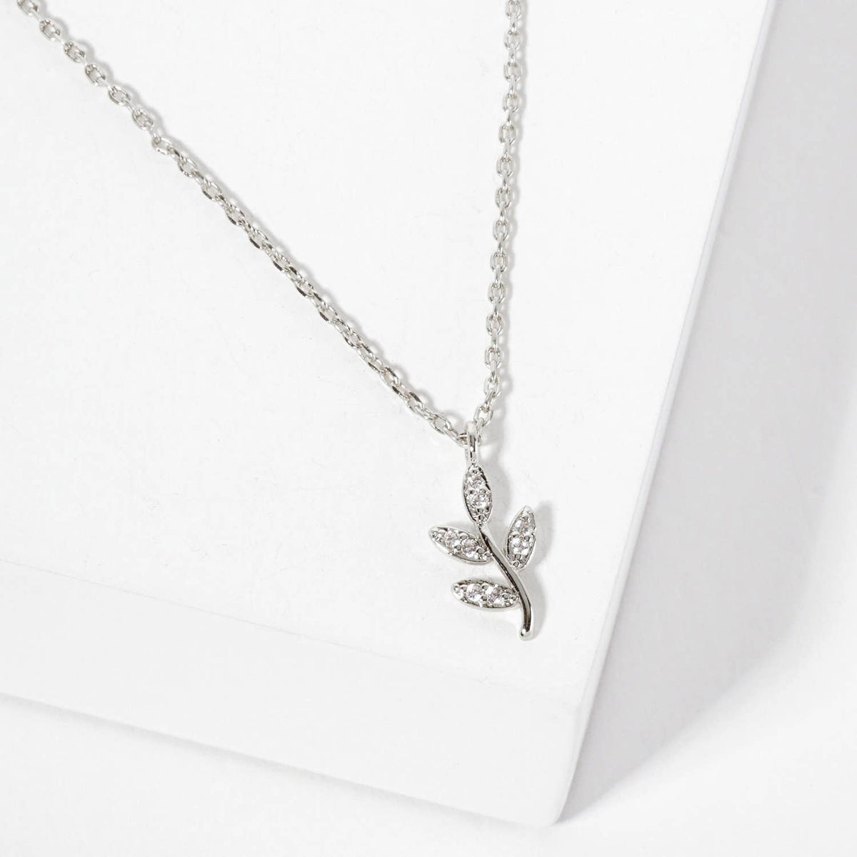 Delicate Cubic Zirconia Leaf Branch Pendant Necklace