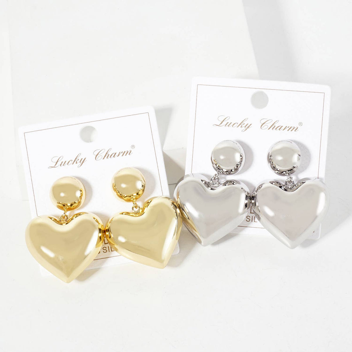 Polished Brass 1-inch Puffy Heart Drop Dangle Earrings