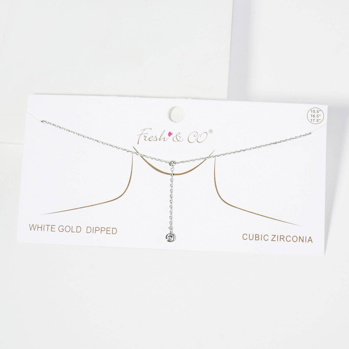 14K Gold Plated Dainty CZ Drop Lariat Necklace