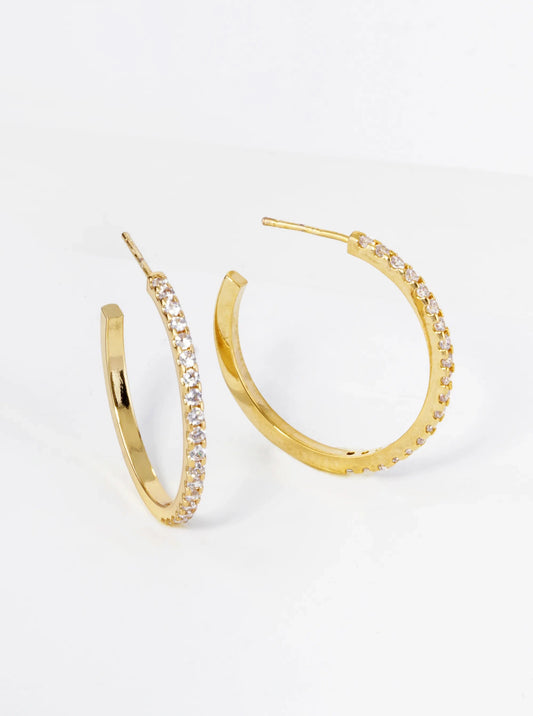 22mm 18K Gold Dipped Pave Set Cubic Zirconia Open Hoop Earrings