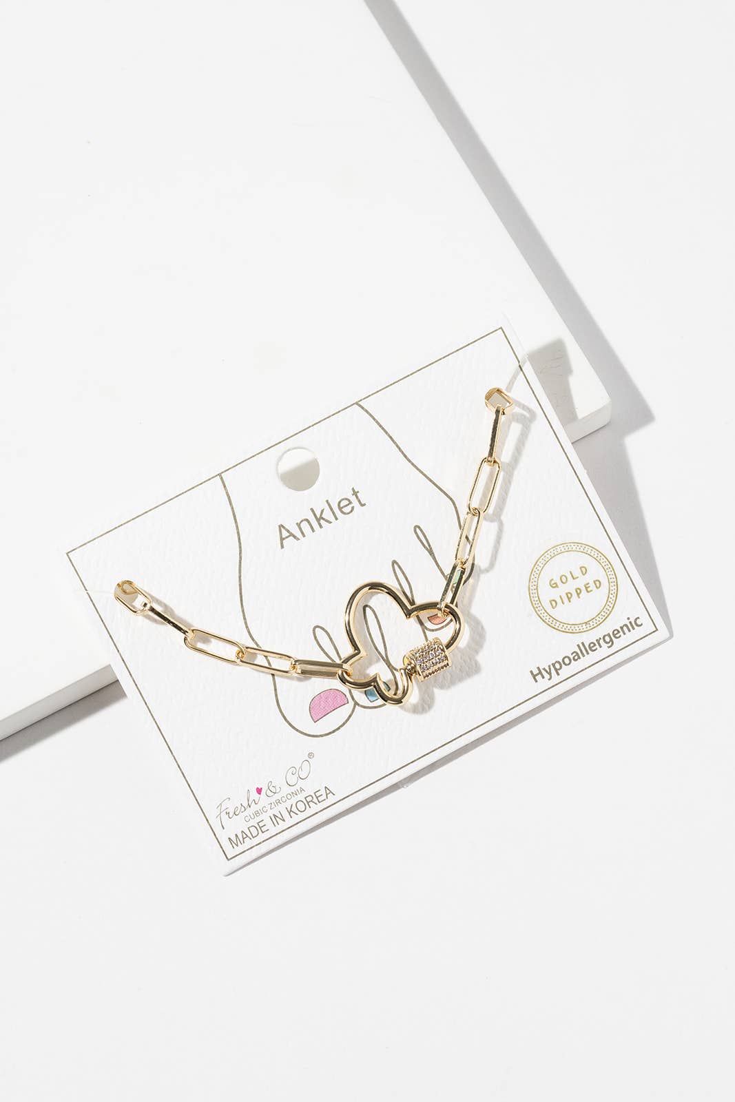 Cubic Zirconia Butterfly Carabiner Paperclip Link Ankle