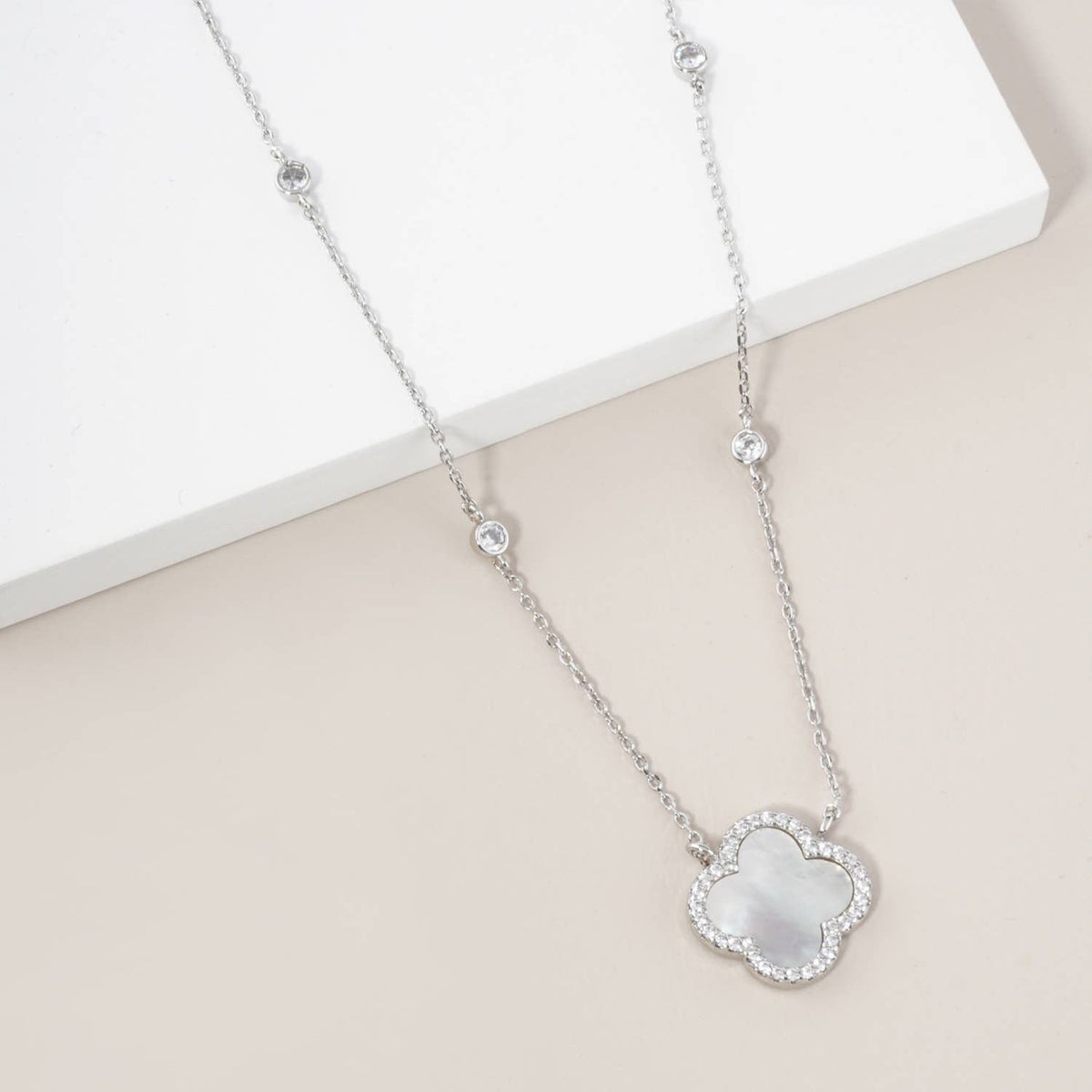 Micro Pave Set Cubic Zirconia 15mm Quatrefoil NECKLACE