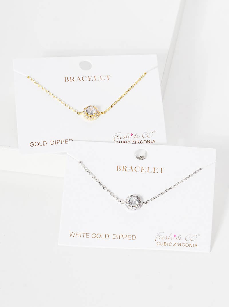 Cubic Zirconia Halo Chain Bracelet